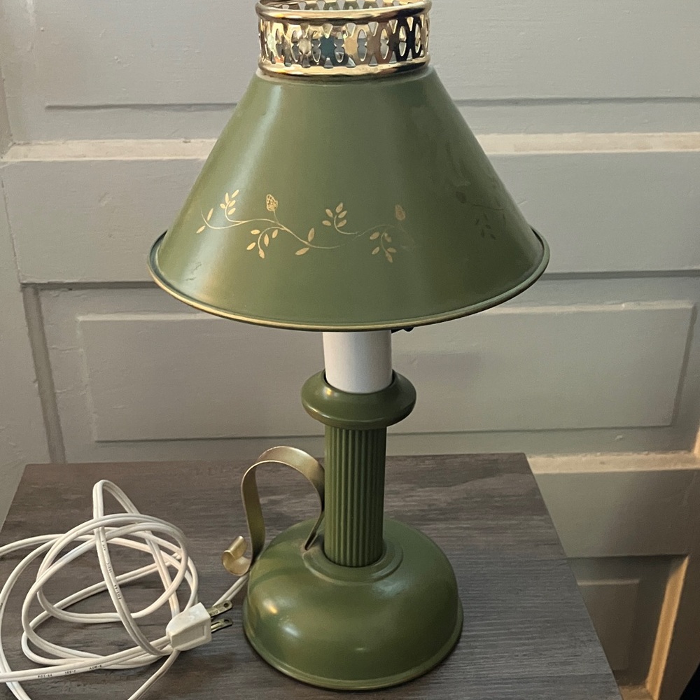 Antique Green Table Lamp with Gold Accents